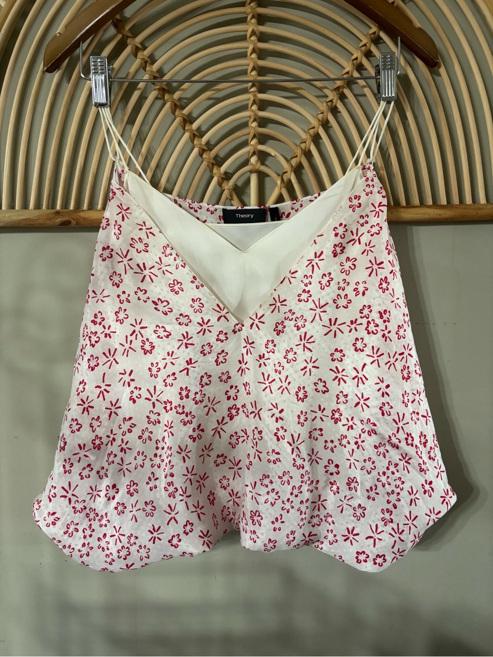 Theory White Top with Red Floral Print